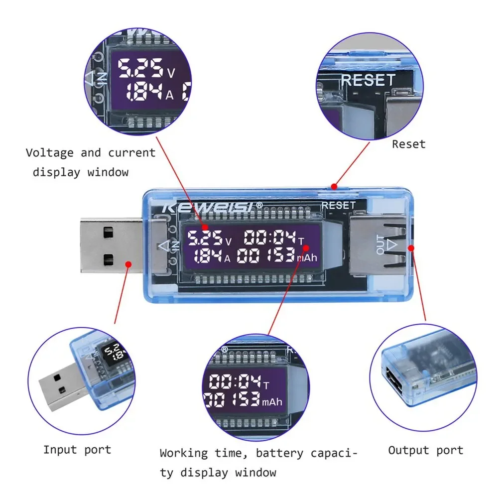Фото USB-тестер с ЖК-дисплеем, измеритель напряжения и емкости для внешних аккумуляторов №5