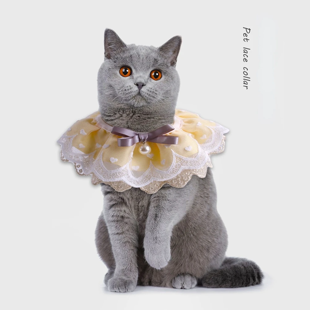 

Available In Stock In 4 Colors and 3 Sizes Fairy Pet Lace Fringe Neck Mouth Towel Lattice Flower Cat Collar Cat Accessories