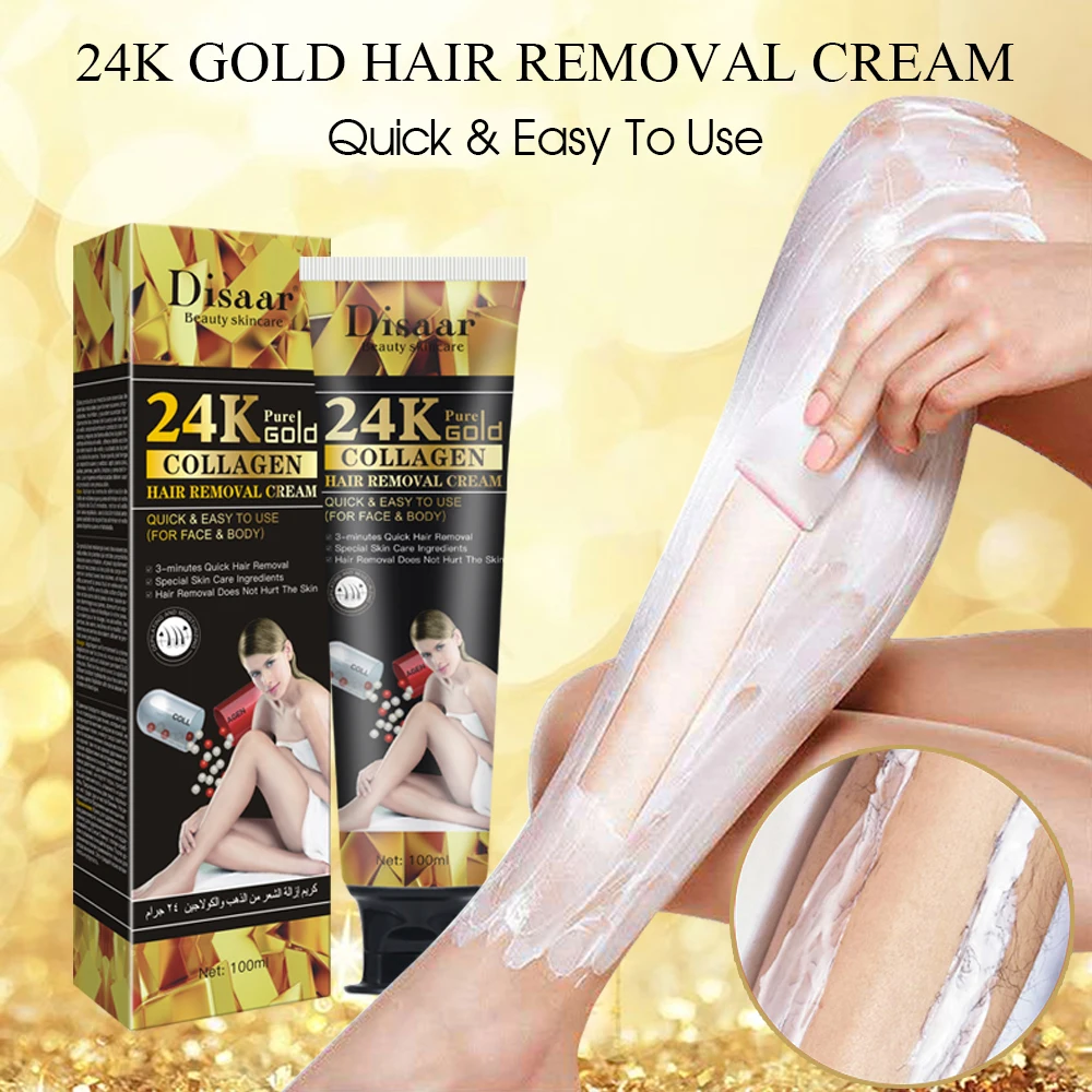 

Disaar 100ml Hair Removal Cream 24K Gold & Collagen Body Whitening Hands Legs and Armpits Painless Hair Depilatory DS51971