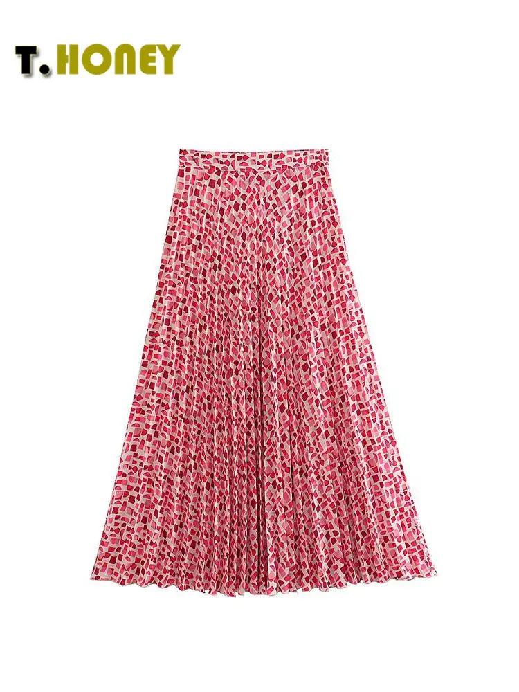 

TELLHONEY женская модная юбка с геометрическим принтом и боковой молнией, Женские винтажные трапециевидные Юбки миди с высокой талией