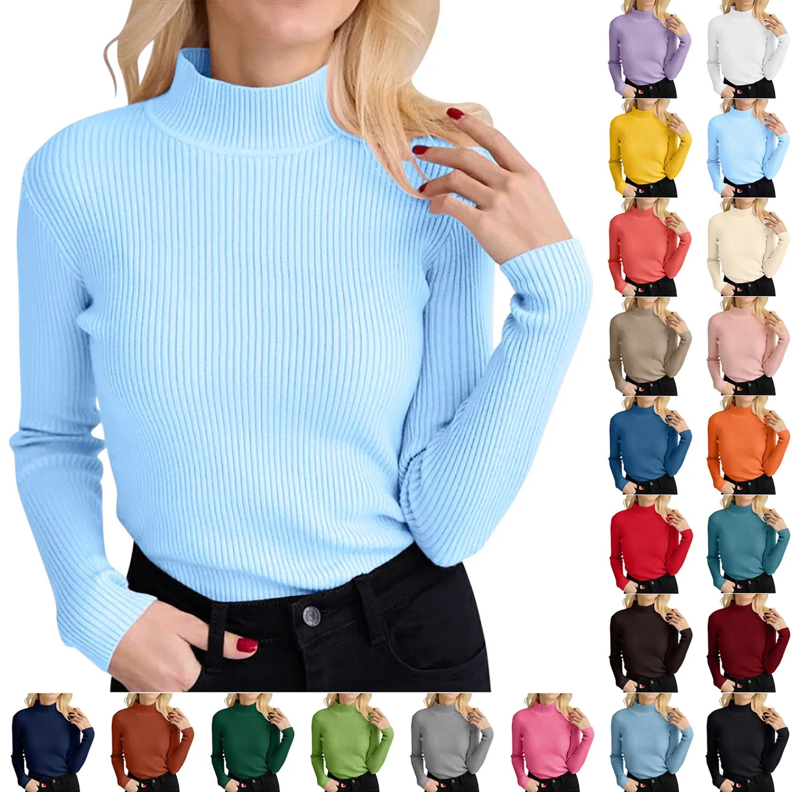 Полуводолазка элегантный пуловер в рубчик простой вязаный свитер с длинными