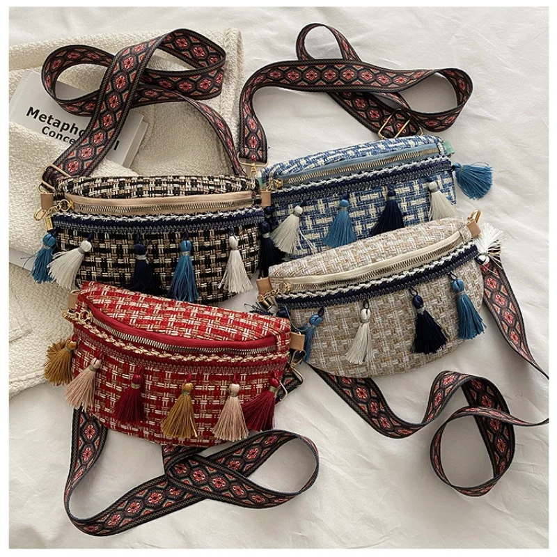 

Креативная поясная сумка в богемном стиле с регулируемым ремешком, многоцветная забавная сумка с бахромой, женские Наплечные сумки