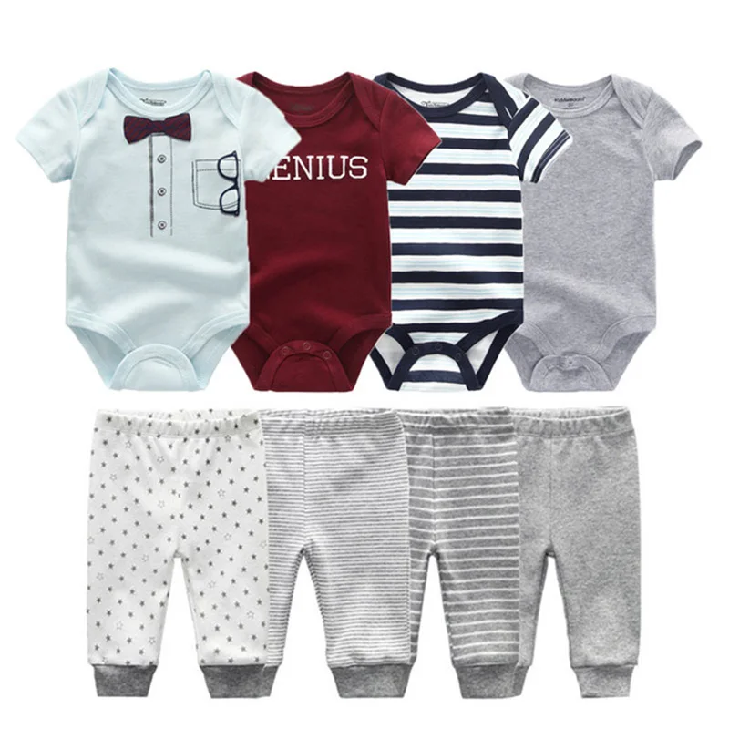 

6/8Pieces Bodysuits+Pants Unisex Newborn Baby Boy Clothes Cotton Summer Short Sleeve Baby Girl Clothes Sets Cartoon Spring
