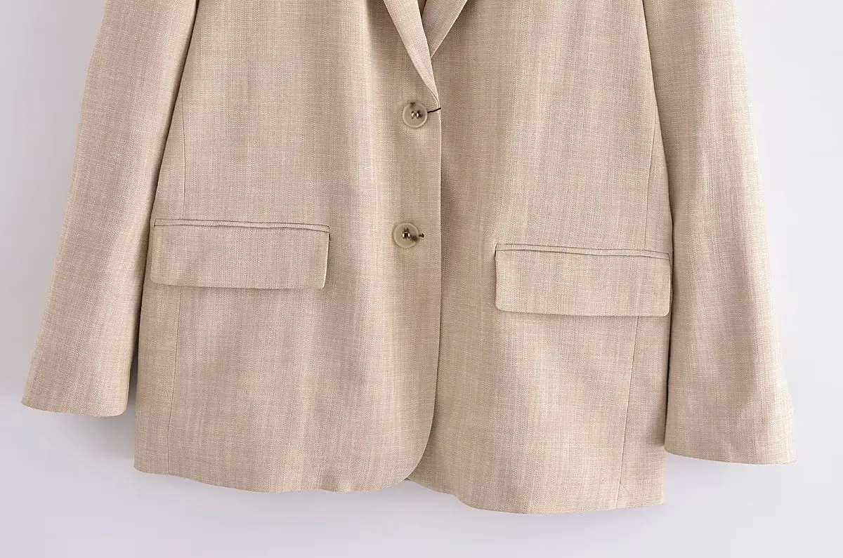 Maxdutti French Blogger Elegant Beige Blazer Women Loose Jacket Ladies Boyfriend Style Fashion Simple