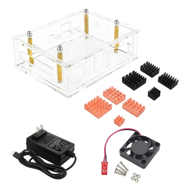 

Корпус радиатора-для Orange Pi 5 Plus акриловый корпус + 4 шт. алюминий/медь-радиаторы дополнительный тихий комплект охлаждающих