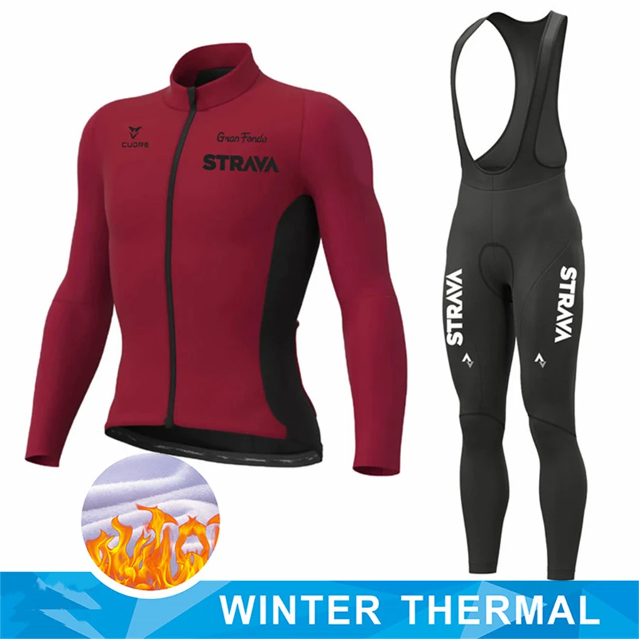 

Strava Clothing Warm 2022 Winter Thermal Fleece Cycling Clothes Men's Jersey Suit Outdoor Riding Bike MTB Clothing Bib Pants Set