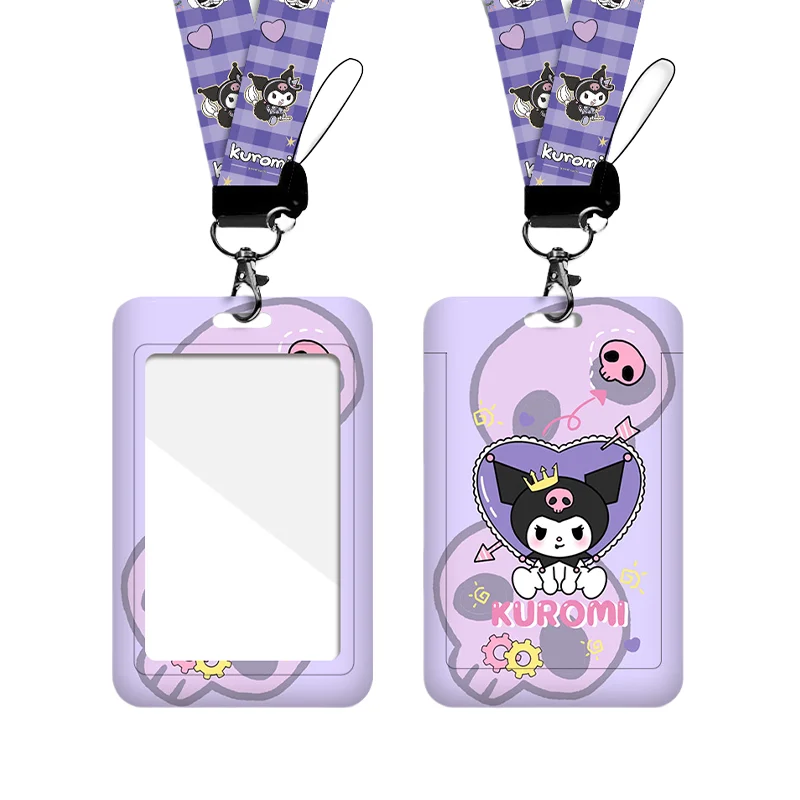 

Sanrio New Kawaii Anime Kuromi Id Card Set Hanging Neck Photo Card Bag Student Bus Meal Card Clip Pendant Key Chain Girl Gift