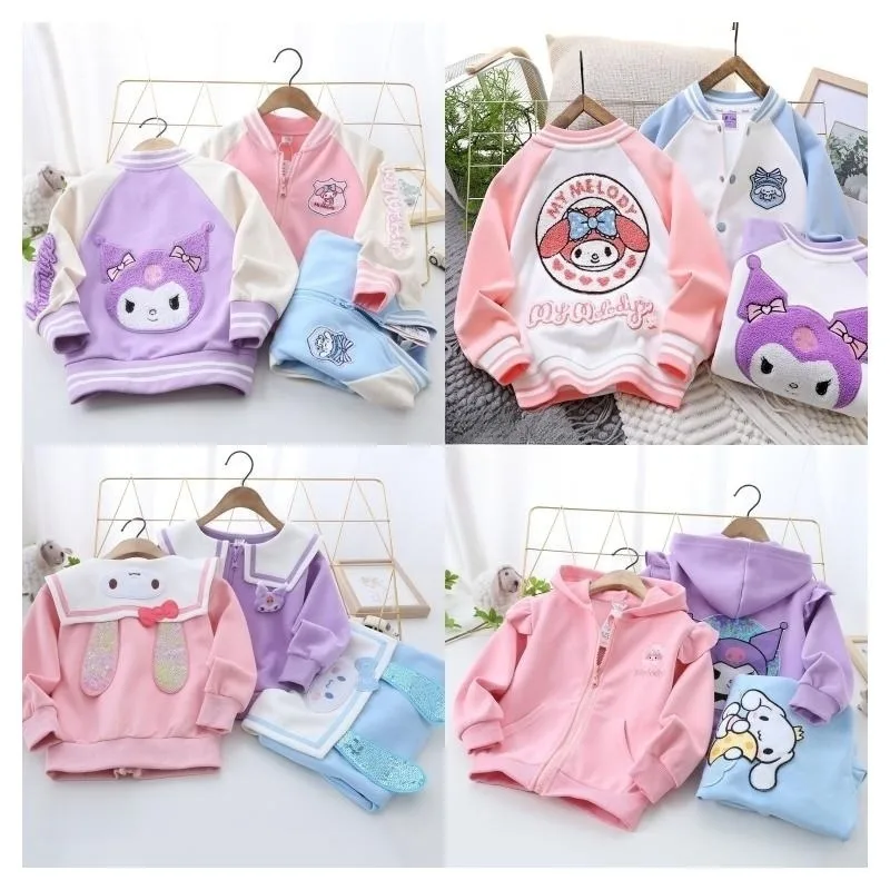 

Sanrios Cinnamoroll Kuromi My Melody Printing Children Autumn Coat Anime Girls Hooded Jacket Cartoon Baseball Uniform Kids Gift