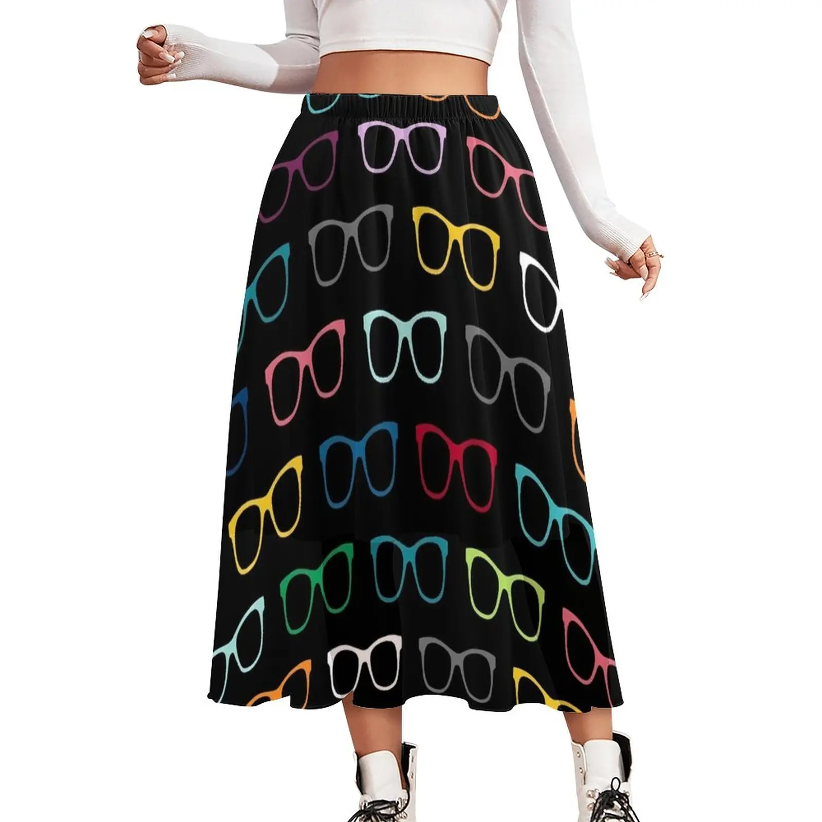 

Красочная юбка для очков, женские хипстерские очки, милые длинные юбки, дизайнерская юбка с эластичным поясом, трапециевидная юбка, большой размер 2XL 3XL