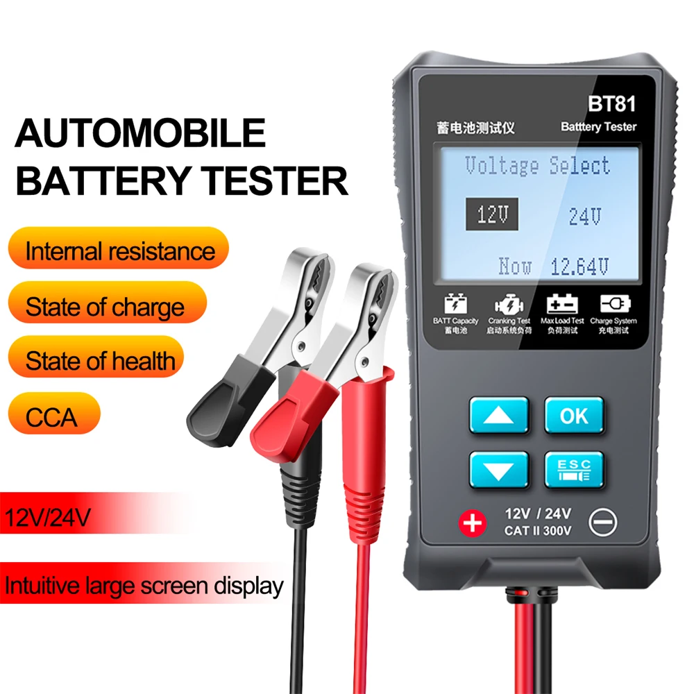 

Battery Tools 12V/24V BT81 Car Battery Tester Cranking Charging Circuit Tester 100 to 1700 CCA Battery Analyzer