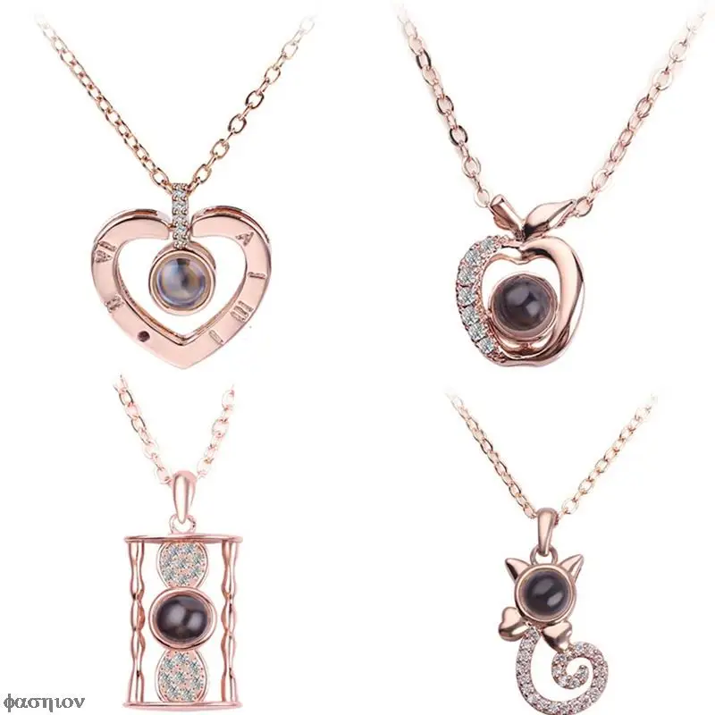 

23 Appearence 100 languages I love you Projection Pendant Necklace Romantic Love Memory Wedding Necklace Valnetine's Day Gift
