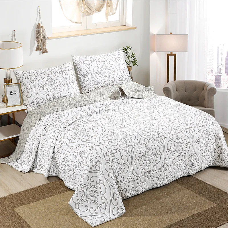 

3Pcs Vintage Embroidery Bedspread Quilt 2 Pillow shams Twin Queen 100% Cotton Reversible Ultra Soft Coverlet for All Season