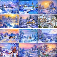 gatyztory pictures by number snow house kits home decor painting by number winter landscape drawing on canvas handpainted art