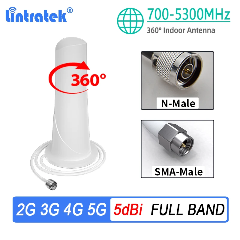 Lintratek 2G 3G 4G 5G 360° Omni Columnar Antenna 5dBi Indoor 700-5300MHz for GSM Cellular Signal Amplifier Booster Repeater