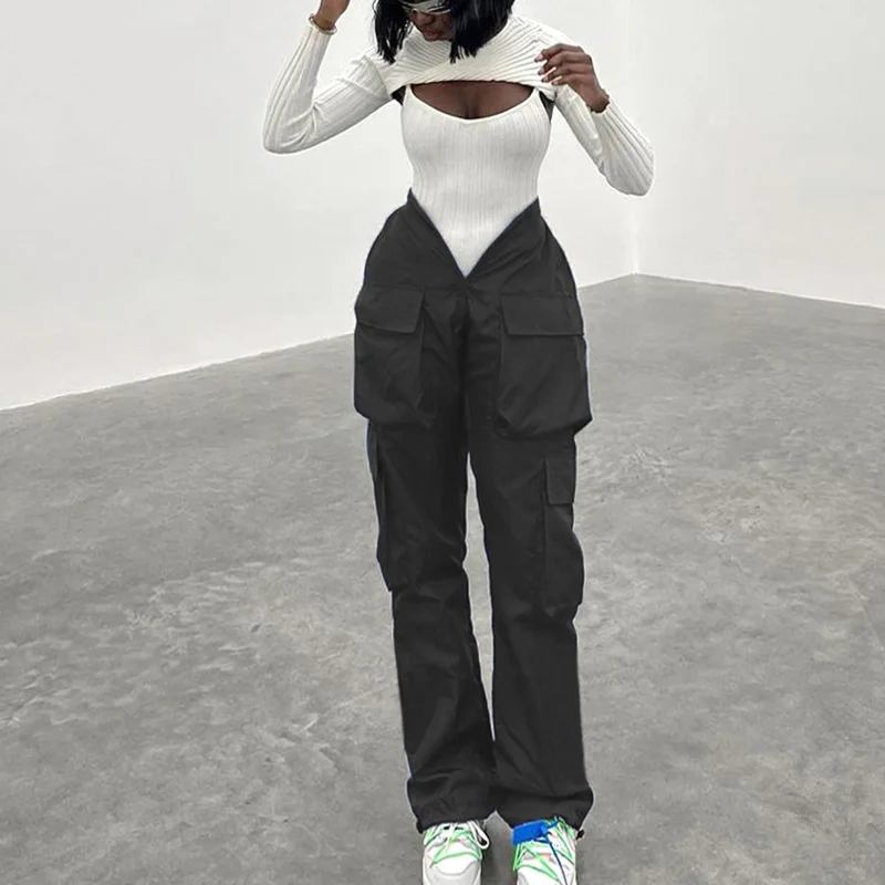 

Брюки-карго женские с V-образным вырезом, тонкие прямые свободные брюки с широкими штанинами, модная уличная одежда, лето