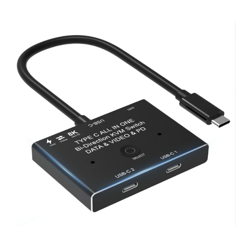 KVM USB C двухсторонний переключатель 1X2/2X1 USB 3,1 сплиттер для передачи данных и видео переключатель 8K @ 30 Гц PD 100 Вт для ПК