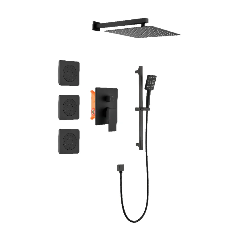 

Wer System with Shower Head\ Hand Shower\ Slide Bar\ Bodysprays\ Shower Arm\ Hose\ Valve Trim\ and Lever Handles