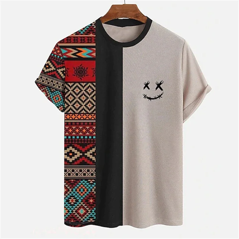 

Men'S T-Shirt Splicing Totem 3d Printed Short Sleeve Fashion Trend Street Male Tops Summer Loose Breathable Tees Men'S Clothing