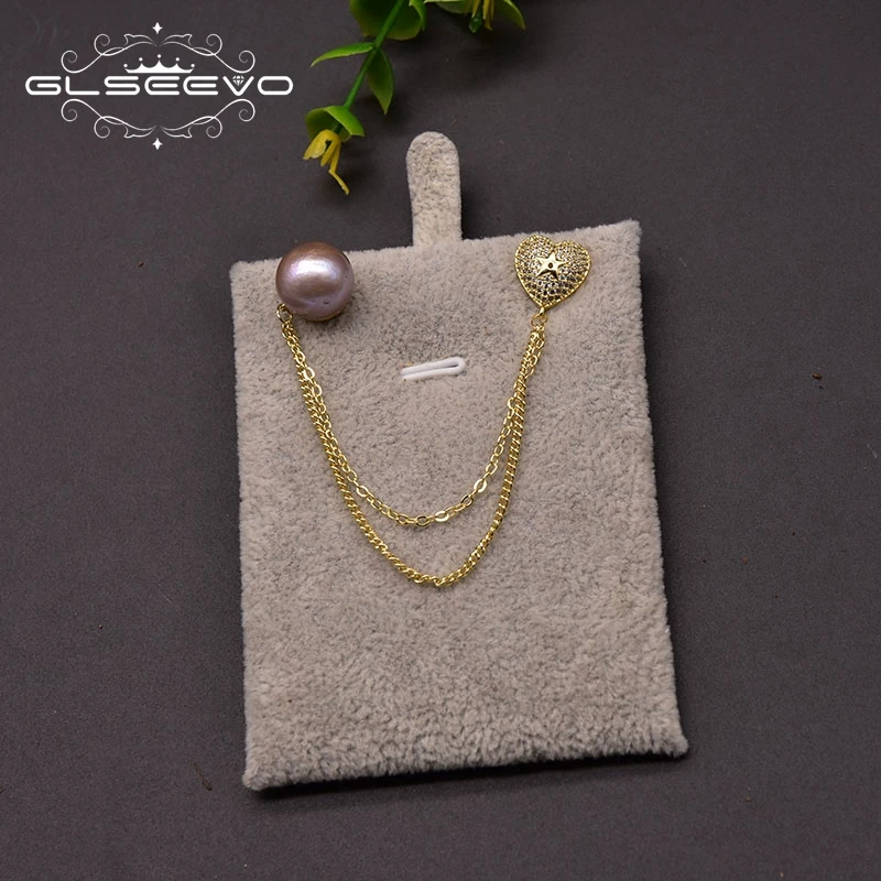 

GLSEEVO Natural Freshwater Baroque Purple Pearl Brooch For Woman Anniversary Gift Love Style Handmade Romantic Jewelry GO0374B