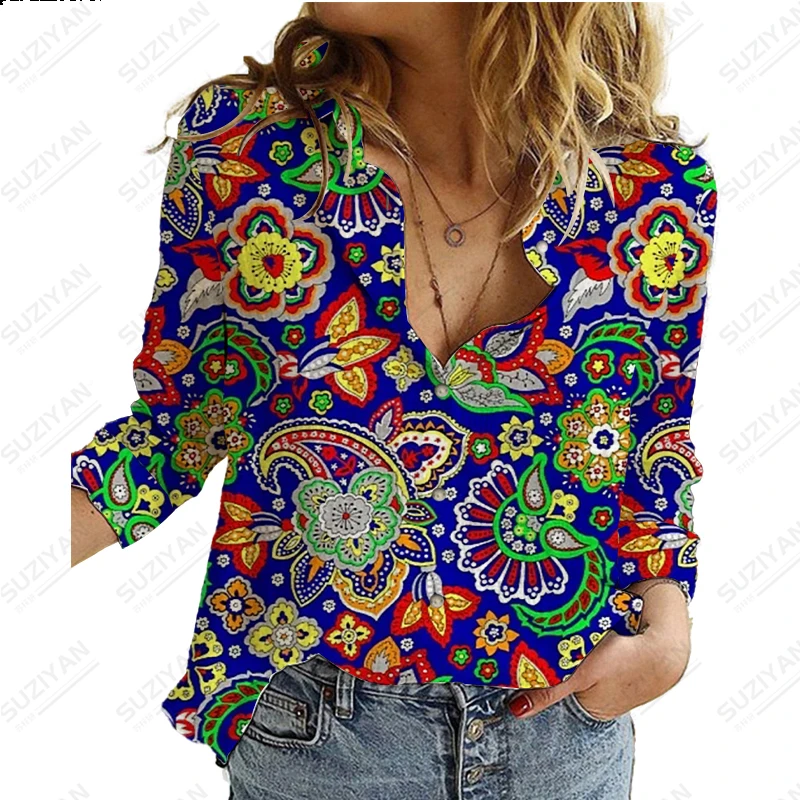 

New Floral Women's Long Sleeve Shirt Loose and Casual Style Chiffon Shirt Floral Print Breathable and Comfortable Elegant Top