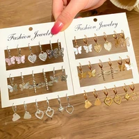 9pairset butterfly earrings for women simple heart small dangle earring sweet trendy drop earring set jewelry gift factory