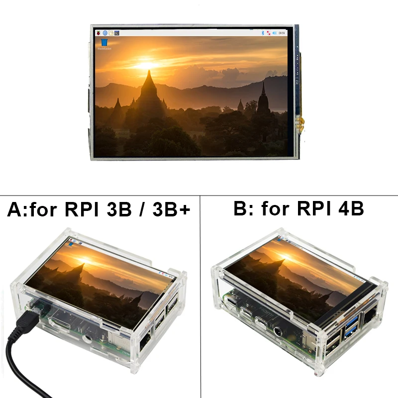 3.5 Inch Raspberry Pi 4 Display TFT Touch Screen 480*320 LCD Acrylic Case Enclosure Box for Raspberry Pi 3 Model B 3B Plus