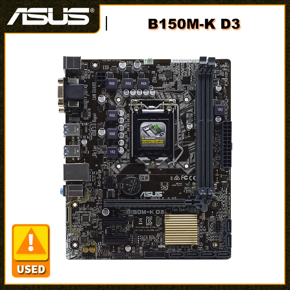 

ASUS B150M-K D3 Motherboard 1151 Motherboard LGA 1151 Intel B150 DDR3 32GB Core i7 i5 i3 CPUS SATA3 VGA DVI Micro ATX Mainboard