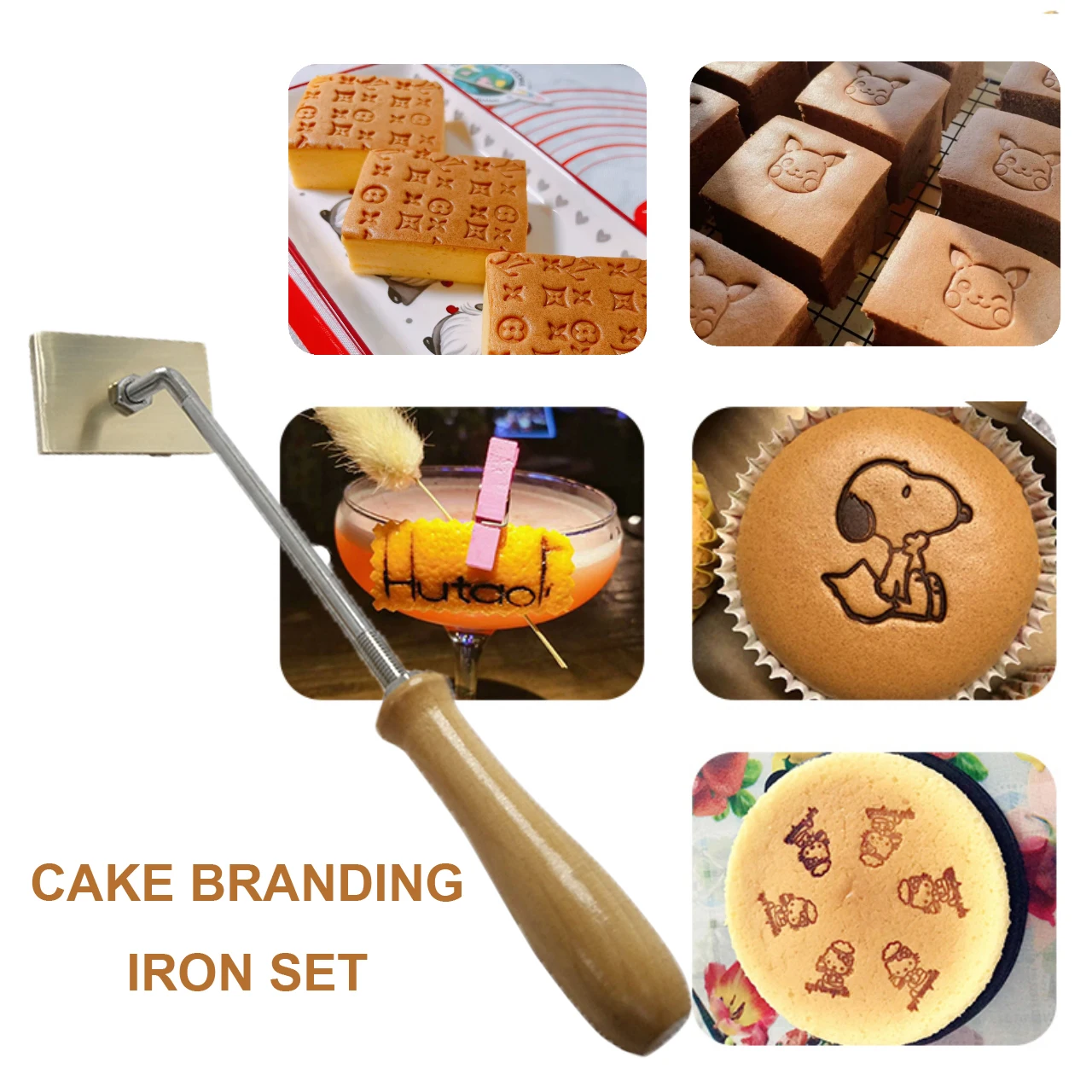 Cake Branding Iron Brass Stamp DIY Hot Stamping 3CM Cartoon LOGO Burger Pie Leather Wood Printing Tool Flame Heating Mold Handle