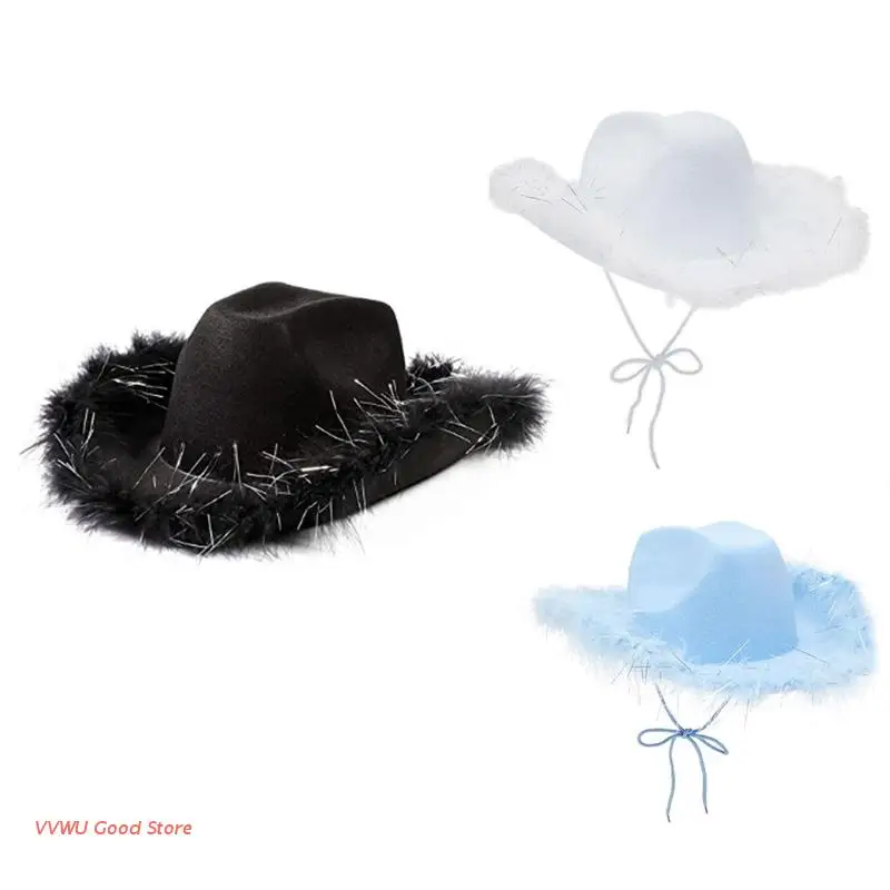 

Модная фетровая шляпа в западном стиле, шляпа с широкими полями и перьями, ковбойская шляпа Cowgirl Jazz