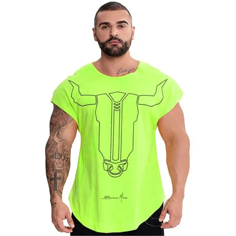 

New Male Cotton Tee shirt Tops Crossfit Clothing Gyms Fitness Bodybuilding T-shirt MensSummer Casual Fashion Print Short sleeve