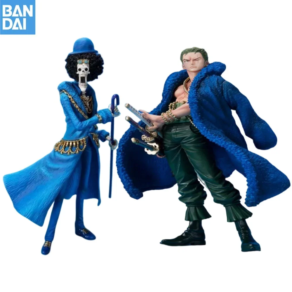 

Bandai Original 20 Anniversary One Piece Anime Roronoa Zoro Brook Chinese Costume Straw Hat Group Action Figure Model Toys Gifts