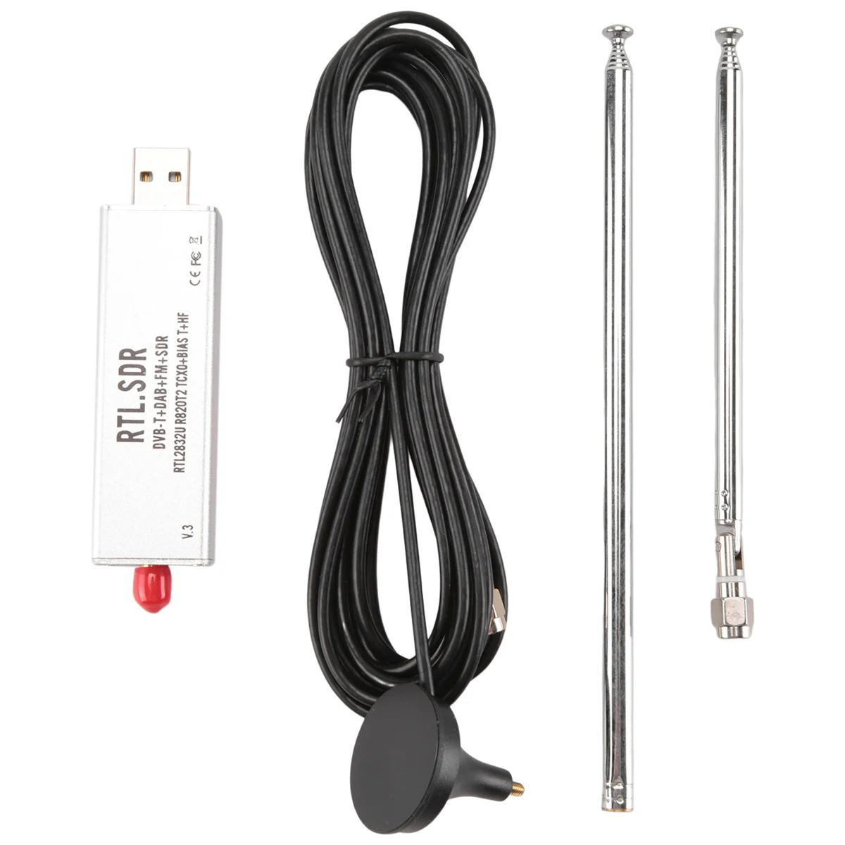 RTL-SDR R820T2 V3 RTL2832U Тюнер + телескопический антенный тюнер базовый