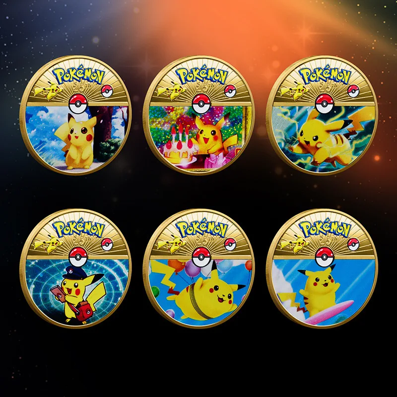 

Kawaii Cartoon Pokemon 25th Anniversary Anime Commemorative Coins Collection and Surprise Gift Toys for Children