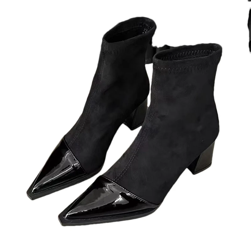 Женские ботильоны с острым носком пикантные дизайнерские замшевые зимние туфли