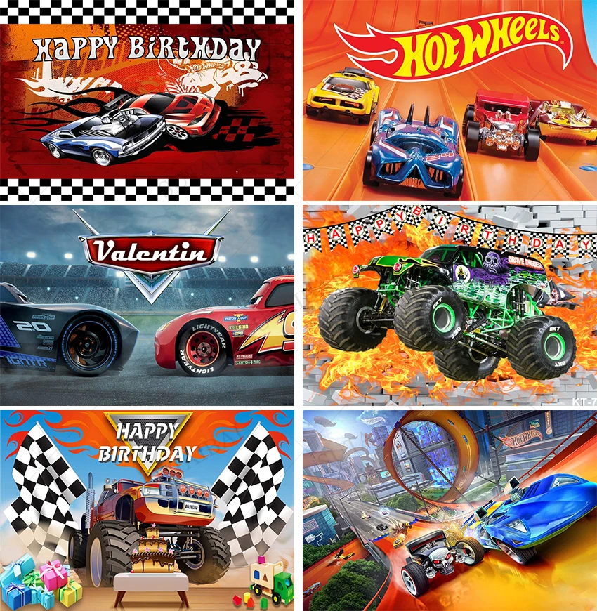 

Hot Wheels Birthday Decor Backdrop Tabletop Wild Hot Racer Car Background for Boy 1st Birthday Party Photography Background