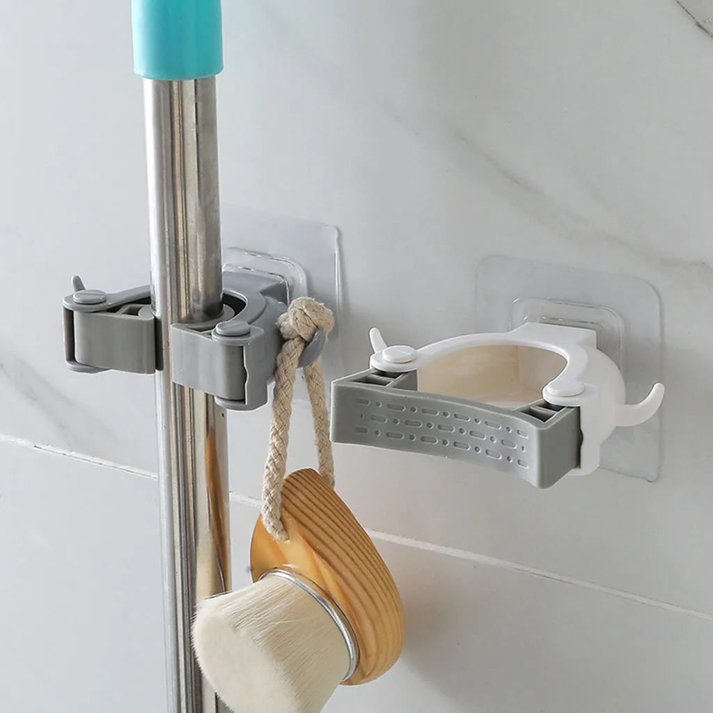

1pc Non-slip Hanger Storage Rack Traceless Wall Mounted Broom Mop Holder Bathroom Kitchen Wall Mounted Hook Storage Holder