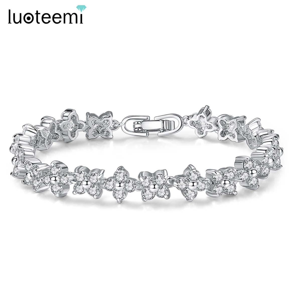 Luoteemi Роскошные Белое золото-Цвет цветок Форма AAA CZ Циркон Браслеты для Для женщин