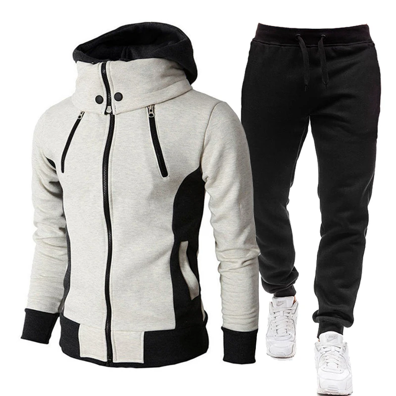 Men's Jacket Set Scarf Collar Windproof Tracksuit Coat + Sweatpants Sportswear Suits Man Jogging Suit Streetwear Casual Outfit