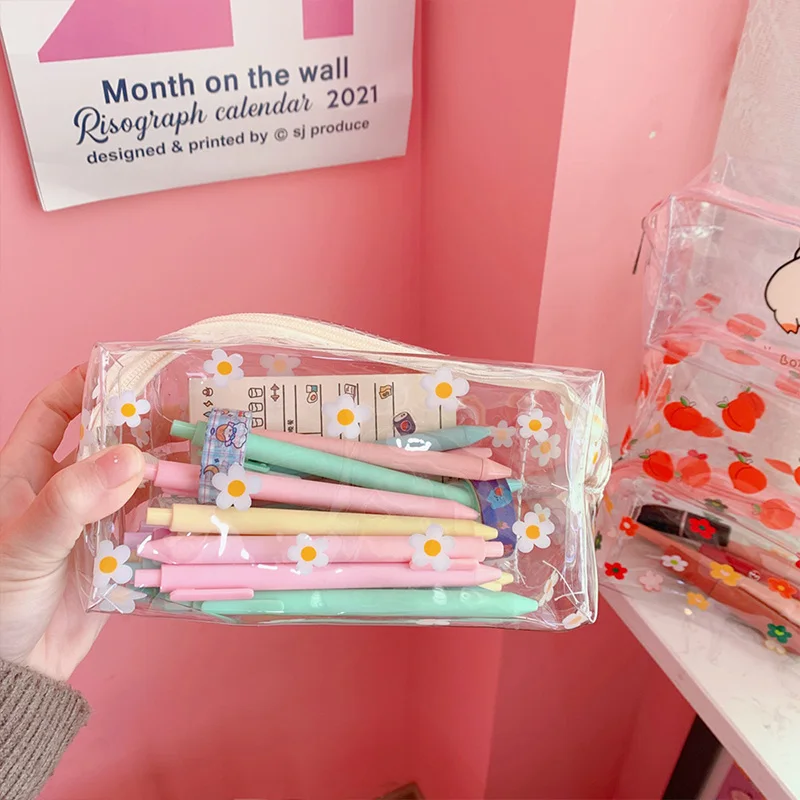 

Large Cute Pencil Case Transparent Waterproof Pen Bag PU Clear Cosmetic Bag for Women Zipper Toiletry Bags Stationery Organizers