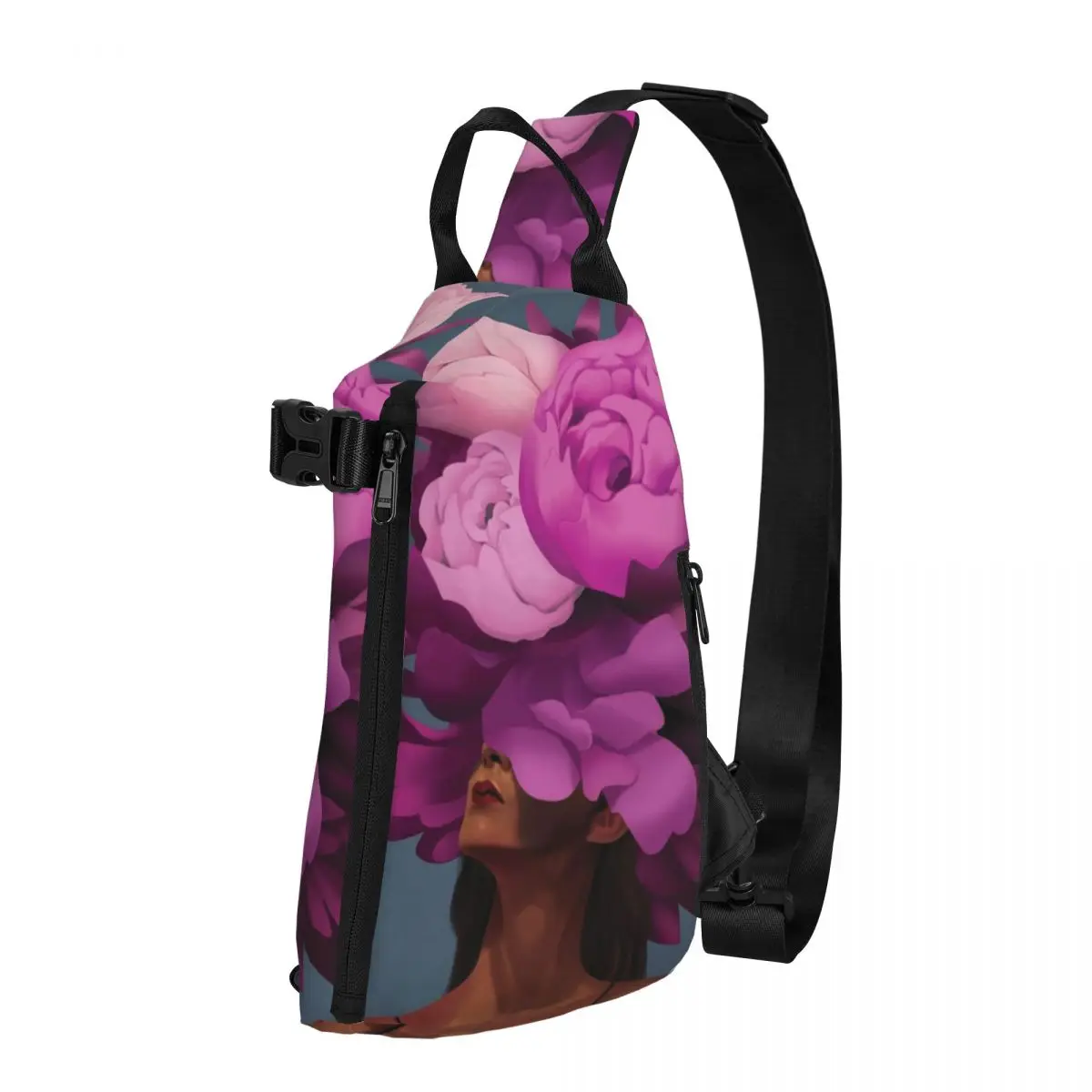 

Purple Flowers Women Head Chest Bags Empowered Woman Print Shoulder Bag Fun Phone Crossbody Bag Hiking Outdoor Style Sling Bags