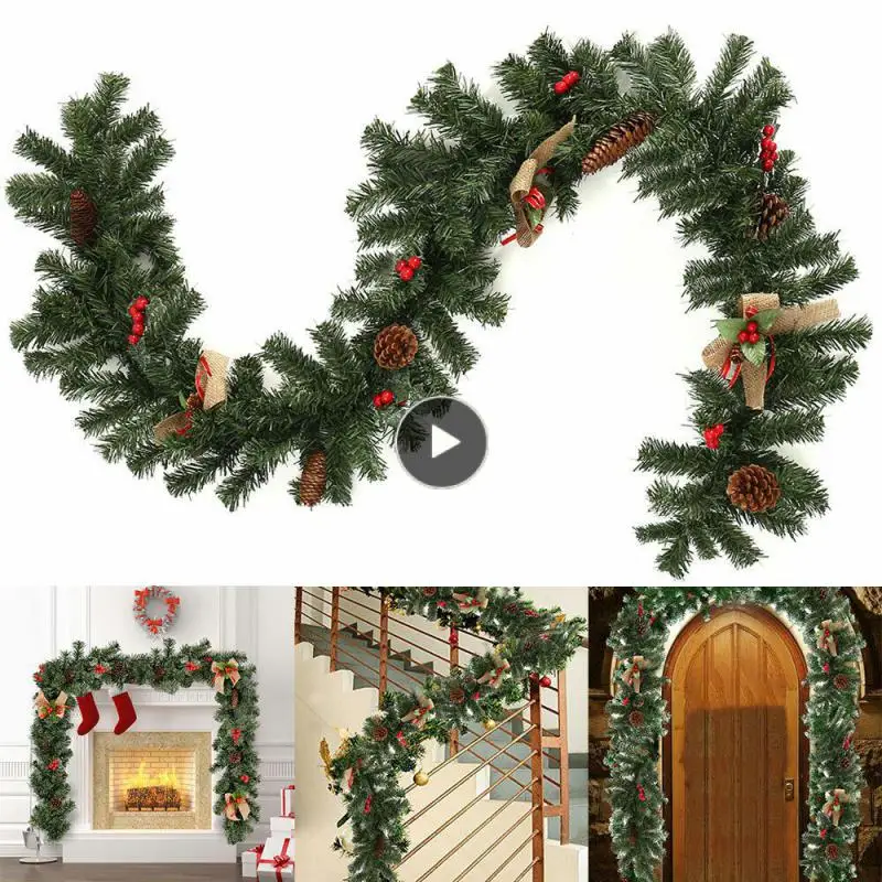 

Christmas Wreath Decoration Artificial Tree Rattan Vivid Party Stair Pendant Pvc Door Fireplace Wreath Rattan Garland Wreath