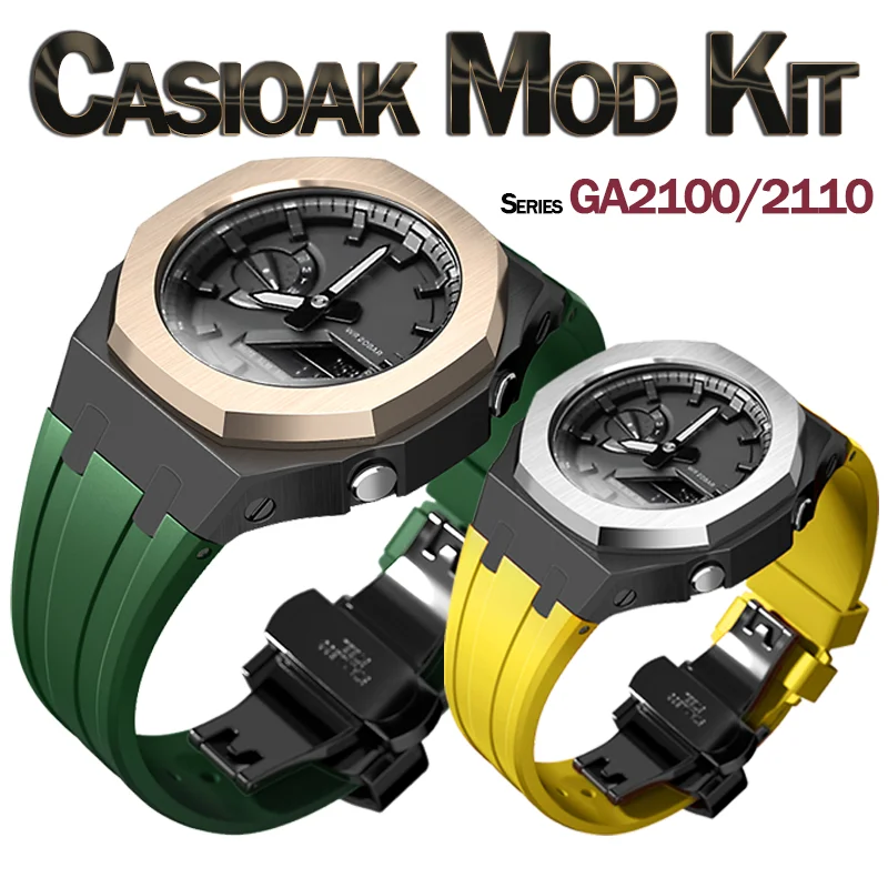 4rd Modification Kit for Casioak GA2100 Mod Kit Stainless Steel Case Screws Watch Band for GA-2100/2110 Metal Bezel Rubber Strap