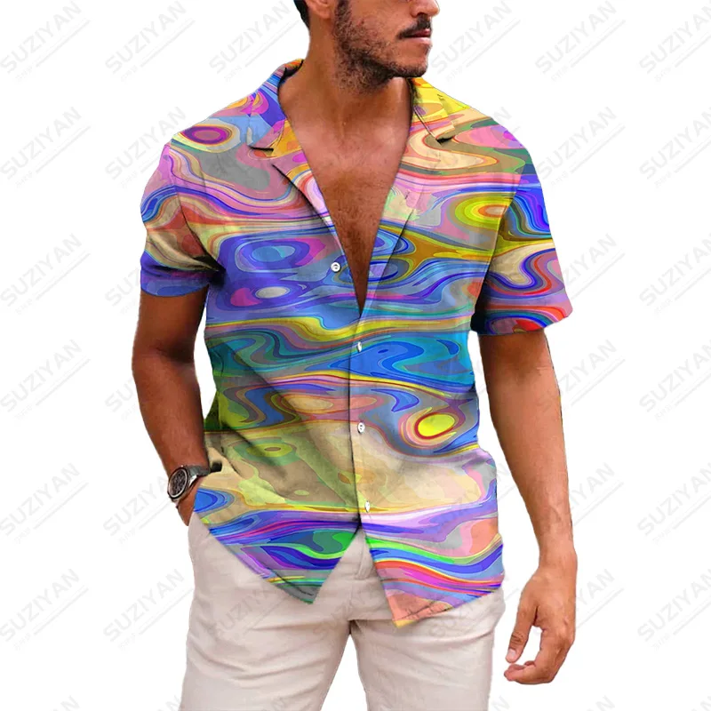 

Уличные особенности Красочная Одежда для жидкости красивые узоры новые рубашки большого размера с принтом для мужчин Бесплатная летняя Га...