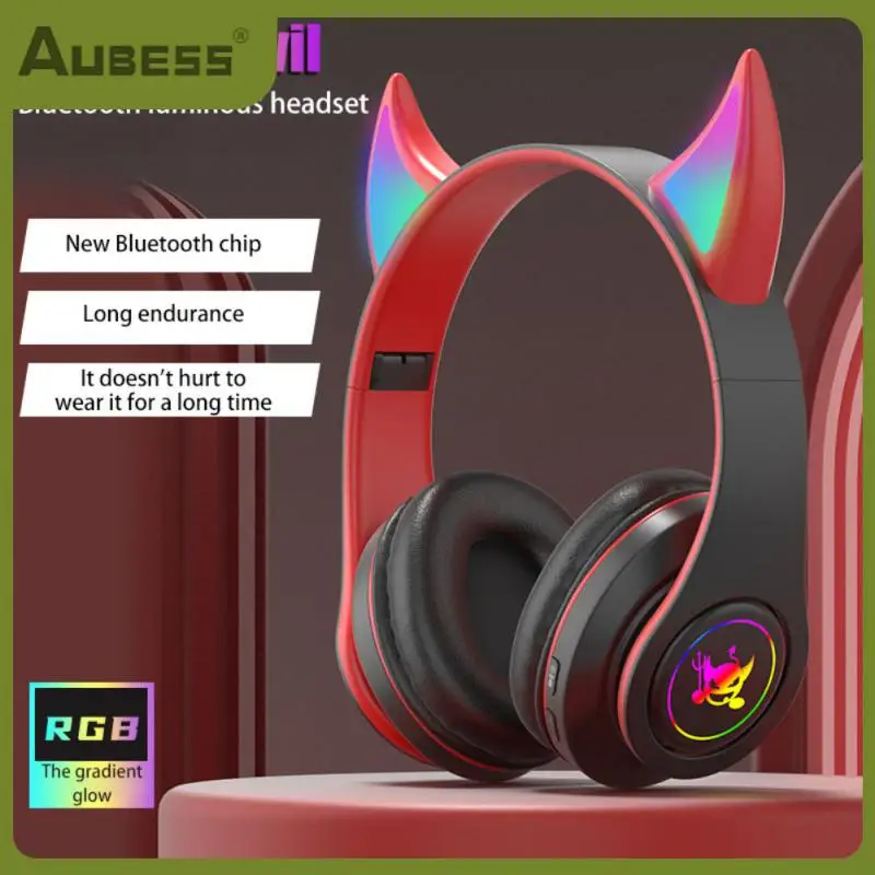 

Support Tf Card Devil Luminous Headphones Super Long Standby Colorful Gradient Light Game Earphones Long Battery Life