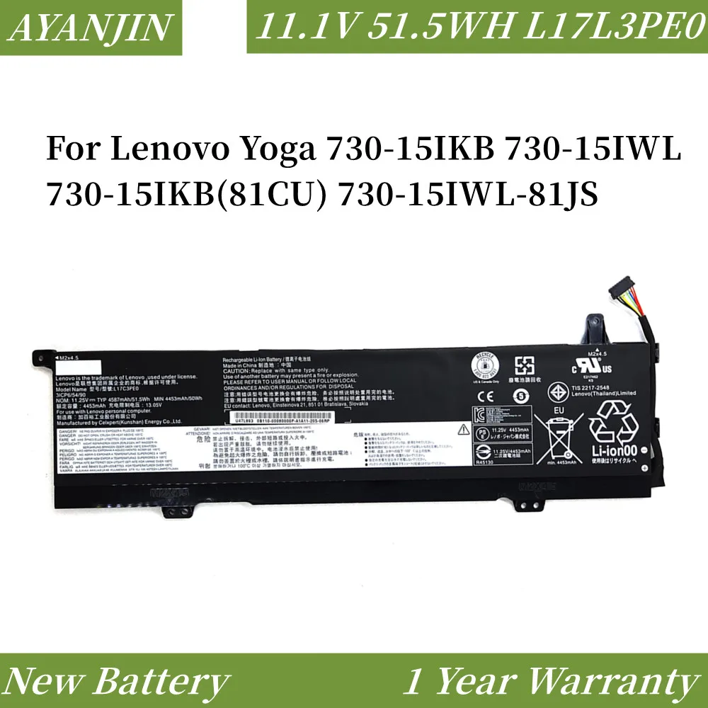 Аккумулятор L17C3PE0 L17L3PE0 L17L3PEO 11,4 в 51,5 Вт/ч для ноутбука Lenovo Yoga 730-15IKB 730-15IWL 730-15IKB(81CU) 730-15IWL-81JS