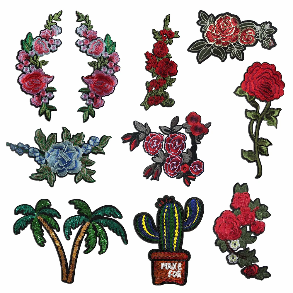 

Wholesale sales 50 pieces plant flower embroidery hot melt adhesive ironing fabric patch DIY sewable decoration clothing patch