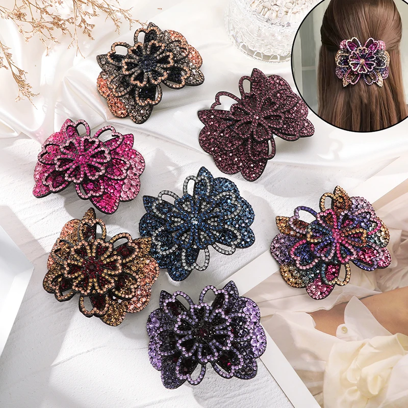 

Rhinestones Flower Hair Clip Super Fairy Crystal Ponytail Holder Hair Claws Korean Elegant Hair Jewelry Fashion Hair Accessories
