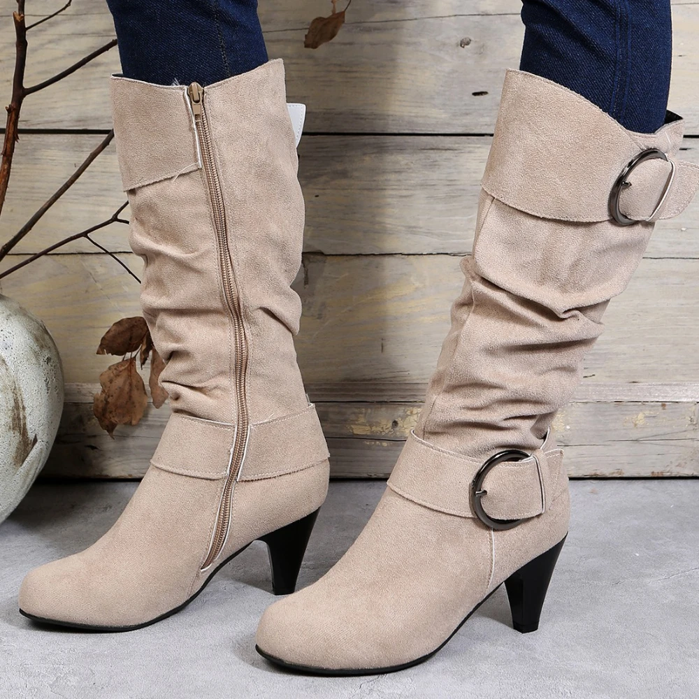 

Winter Women Mid-calf Boots New Platform Shoes Woman British Retro Female Boots High Heeled Martin Boots Ladies High Women Shoes