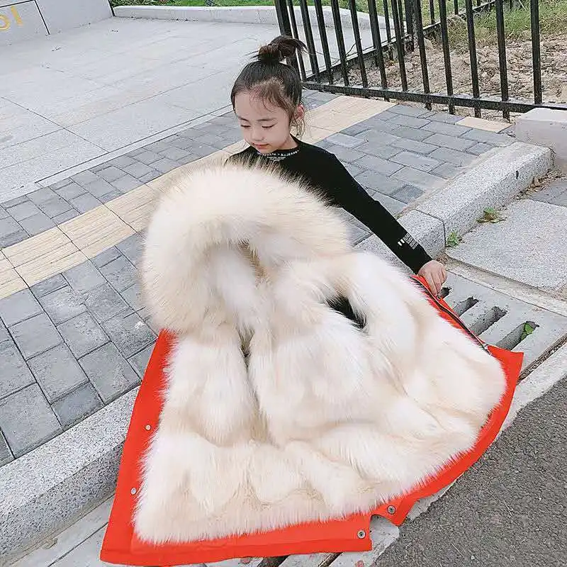 

Outdoor Fur Jacket for Children Winter Hooded Warm Windbreaker Casual Baby Girls Velvet Thick Kids Clothing Fur Collar Parka C82