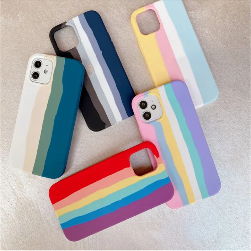 INS Art Rainbow IPhone 13 Pro MAX 12 11 X XS XR 7 8 Plus гелевый резиновый чехол жидкий силиконовый для